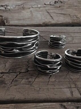 Vintage sterling silver bracelet earrings ring size 5 925 set lot 45g handmade